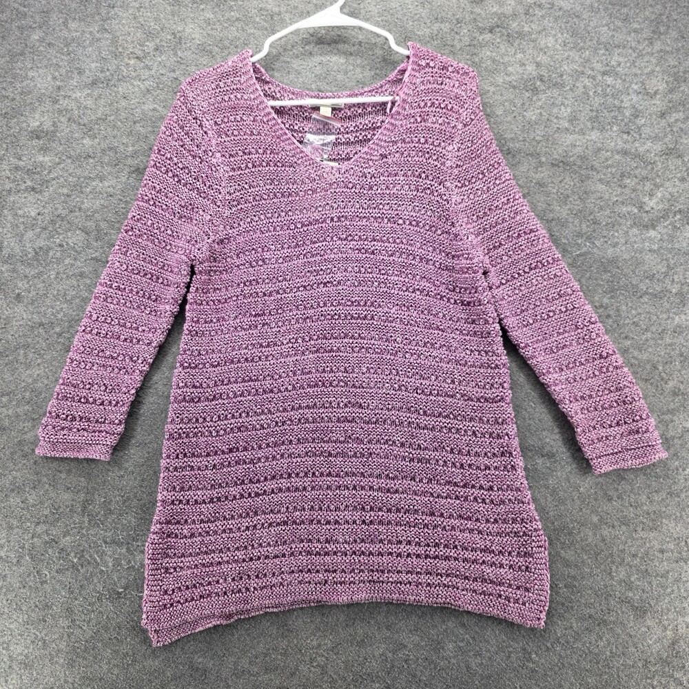 Dana Buchman Sweater Womens Medium V Neck Purple Pointelle